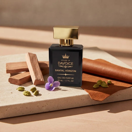 House of DaVoice Santal Horizon luxury lifestyle featuring a unisex sandalwood perfume similar to Santal 33 perfume for men and women