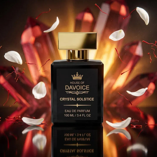 What does Baccarat Rouge 540 smell like - House of DaVoice Crystal Solstice luxury perfume with red saffron, jasmine, and golden amber