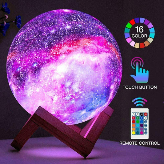 Moon Lamp Night Light Galaxy Lamp 5.9 Inch 16 Colors LED, Wood Stand, Remote