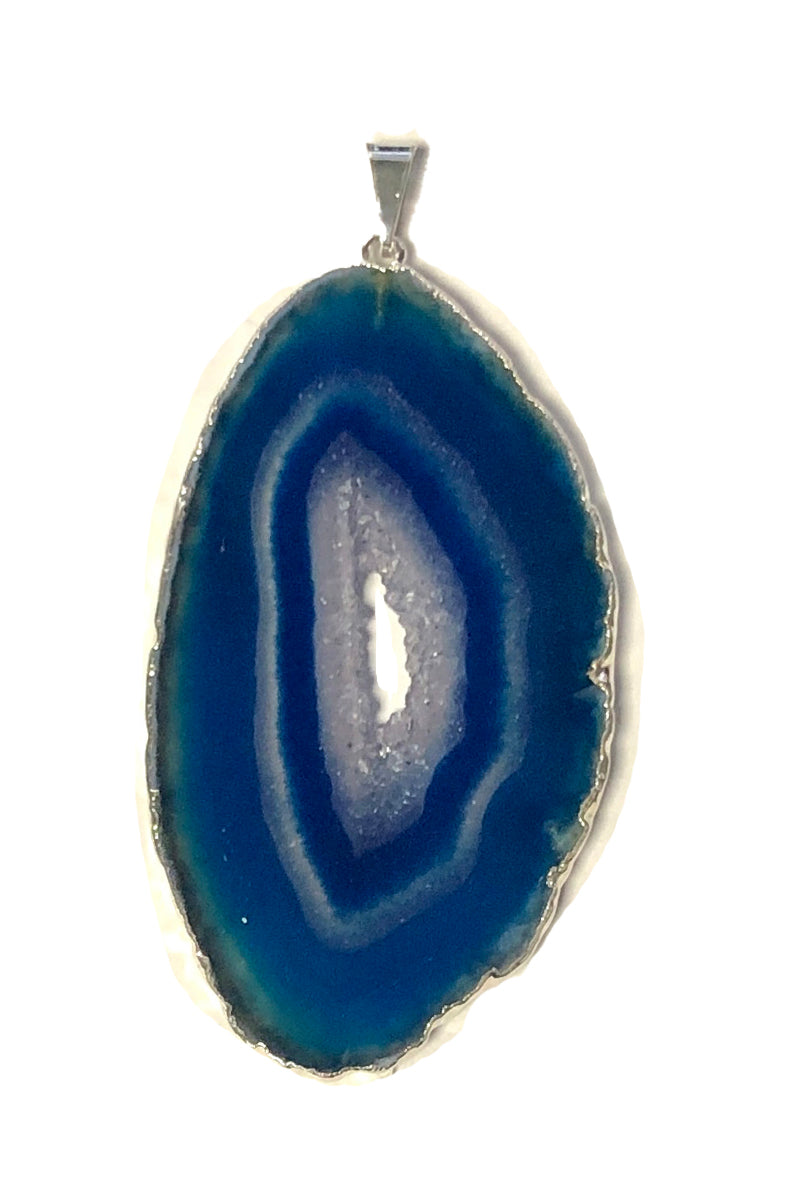 blue agate slice pendant