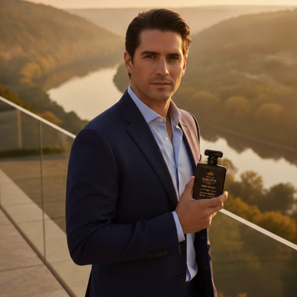 Man holding House of DaVoice Bleu Valley Eau de Parfum is a Bleu de Chanel alternative