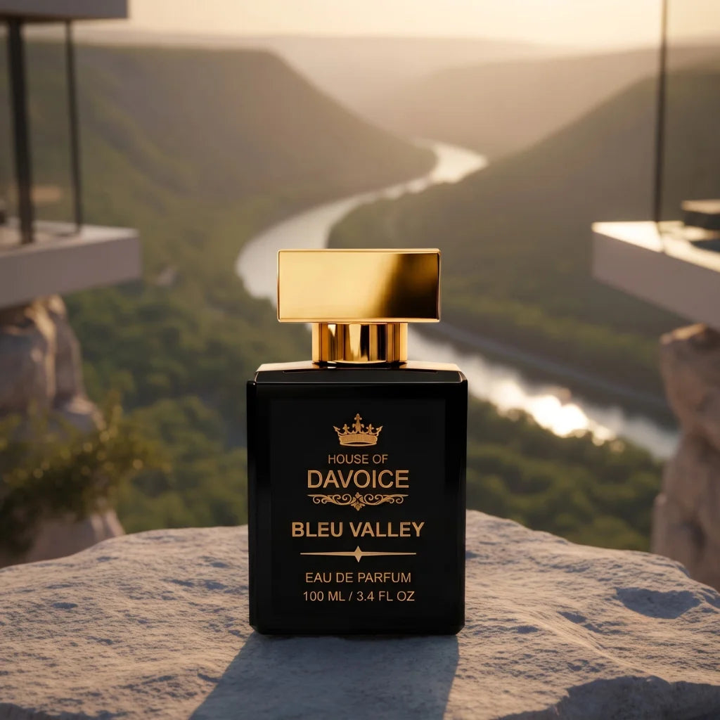 House of DaVoice Bleu Valley overlooking a peaceful river valley at golden hour