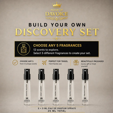 House of DaVoice perfume sample set with five 5 mL Eau de Parfum sprays