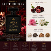 Cherry Crown fragrance notes featuring black cherry, Turkish rose, jasmine sambac, tonka bean, sandalwood and vetiver, Tom Ford Cherry dupe