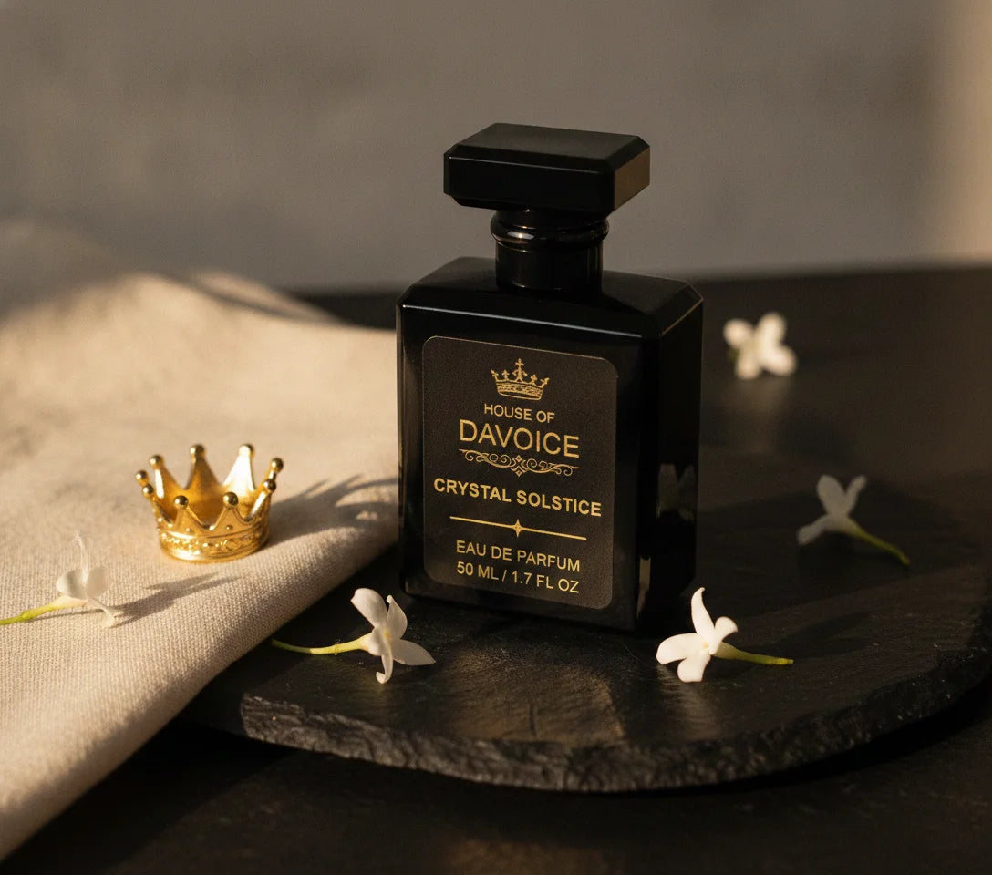 Crystal Solstice 50 mL BR540 dupe perfume is also comparable to Dossier Ambery Saffron, with gold crown and sitting on black stone