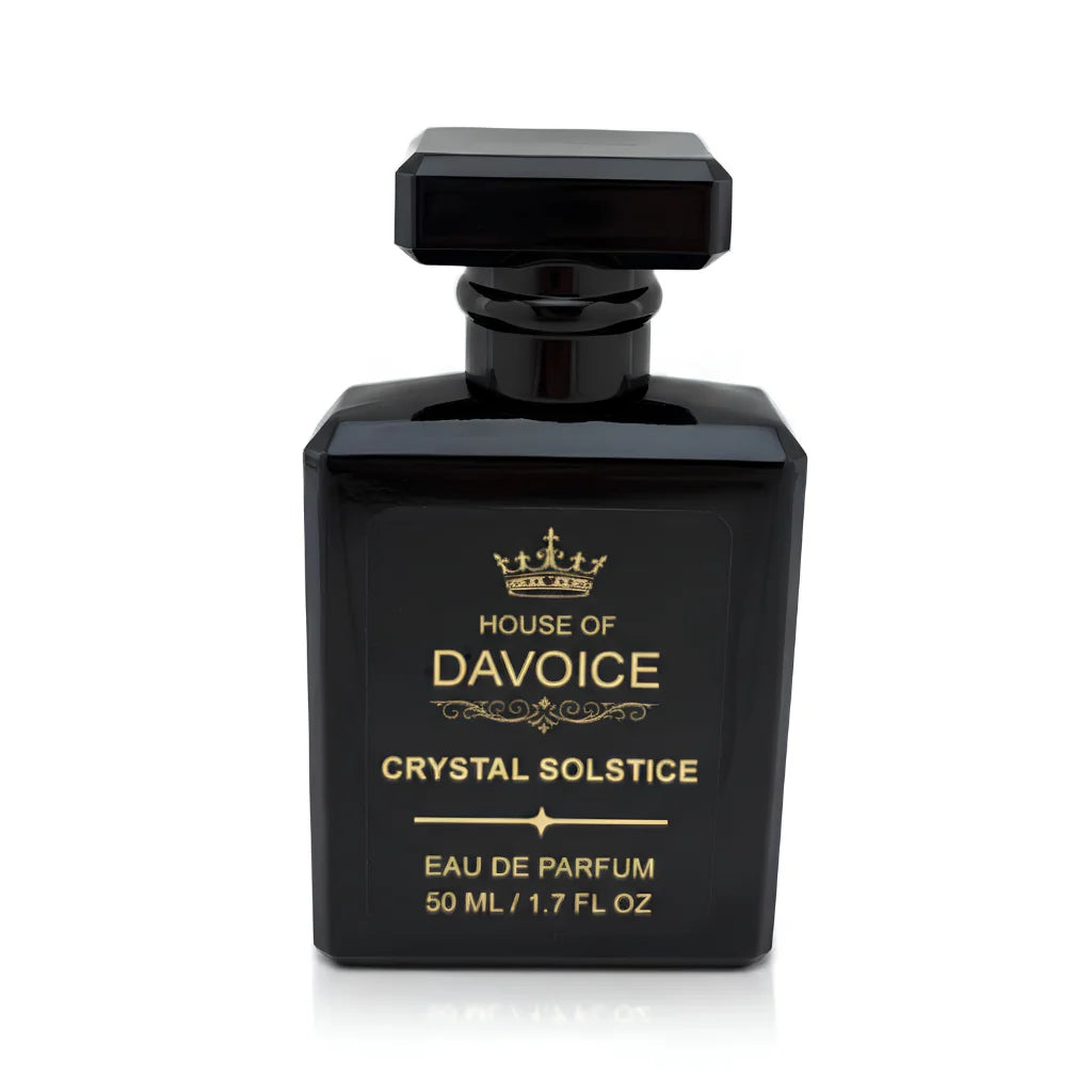 Front view of House of DaVoice Crystal Solstice Eau de Parfum 50 mL is a Baccarat Rouge inspired perfume and comparable to alt crystal no 23 perfume for women and men