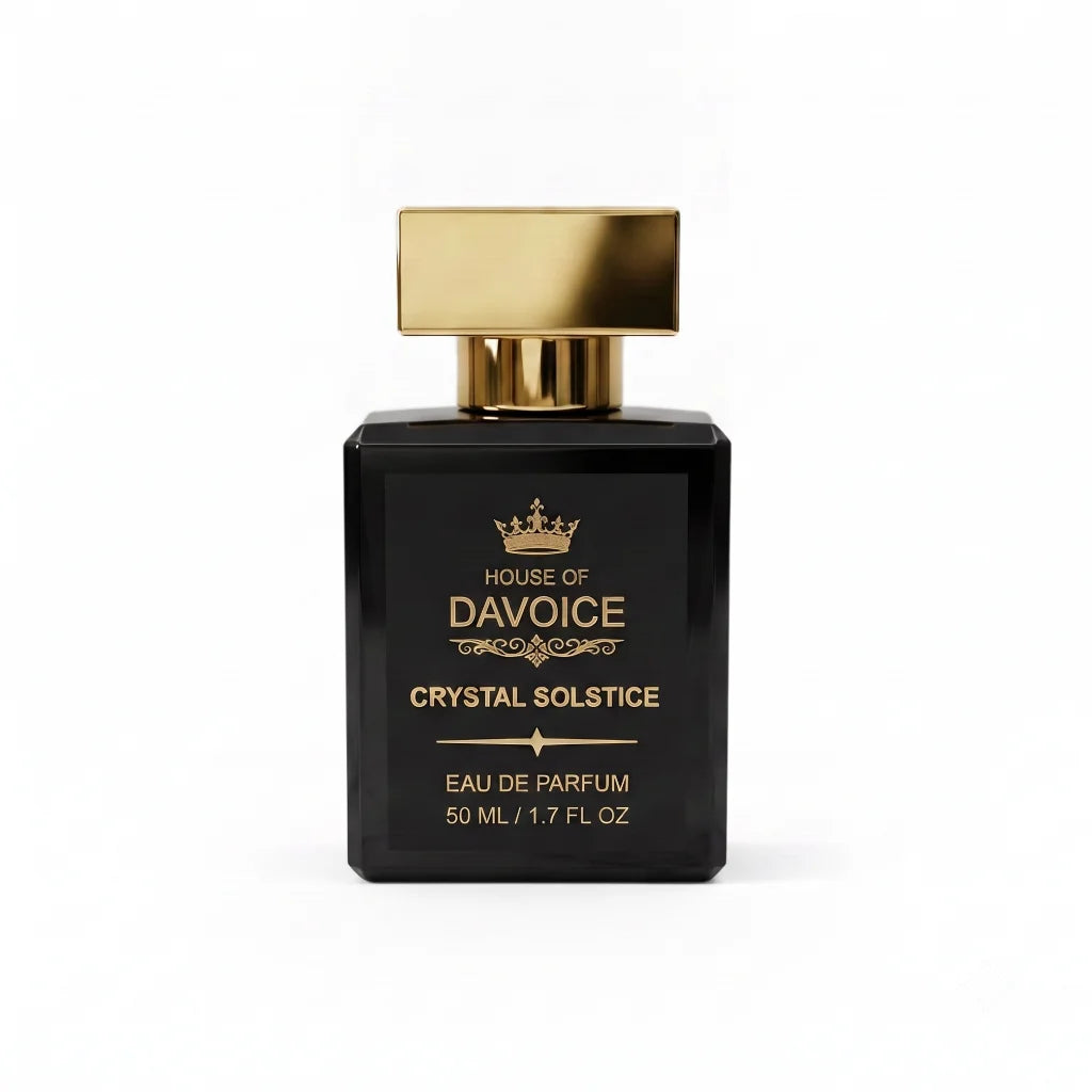 Front view of House of DaVoice Crystal Solstice Eau de Parfum 50 mL is a Baccarat Rouge inspired perfume and comparable to alt crystal no 23 perfume for women and men
