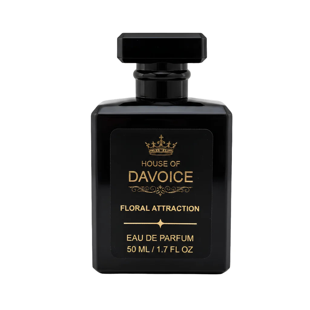 House of DaVoice Floral Attraction 50 mL inspired by Carolina Herrera Good Girl perfume on a pure white background