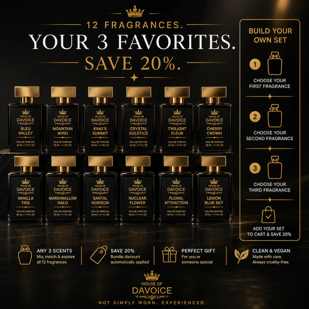 House of DaVoice collection of 12 fragrances available to mix and match in the Build Your Own 3-Fragrance Set and save 20%