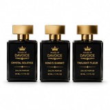 Three House of DaVoice 50ML Eau de Parfum bottles on a white background representing the Build Your Own 3-Fragrance Set