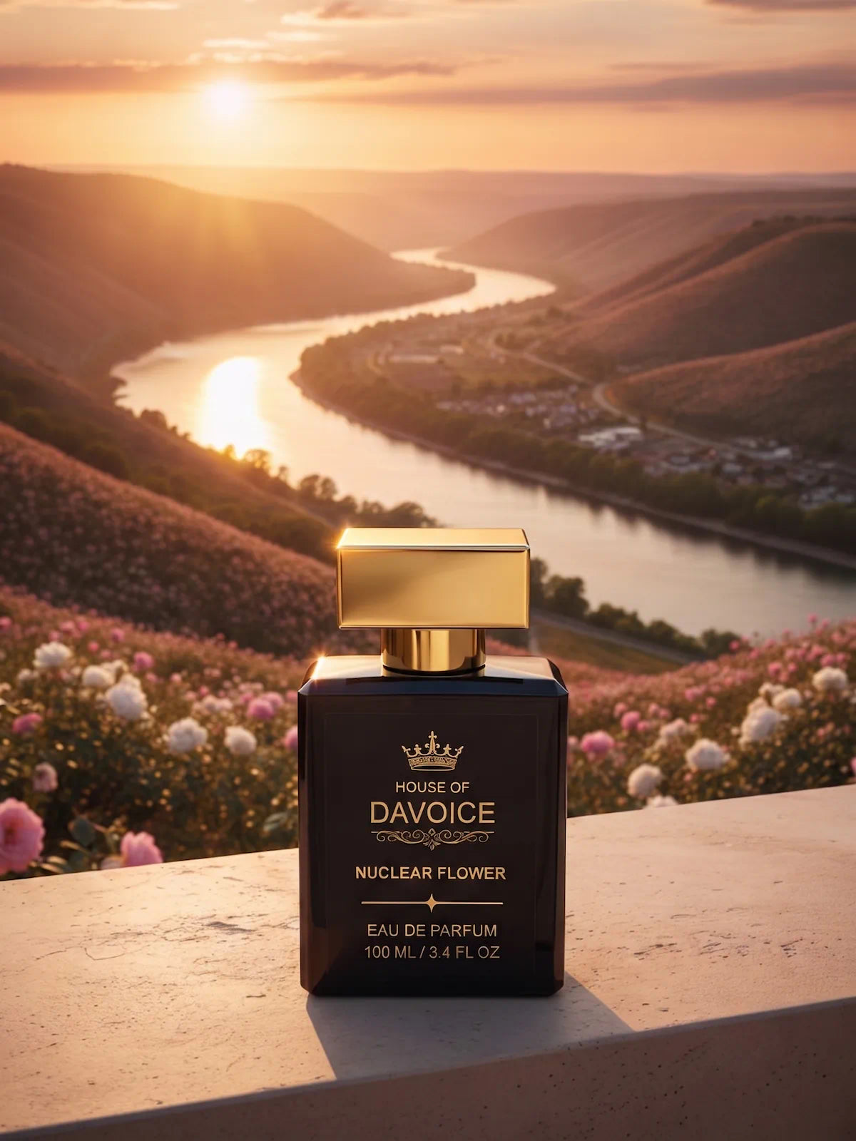 House of DaVoice luxury inspired fragrance overlooking the Arkansas River Valley at sunset, reflecting the brand's inspiration and philosophy