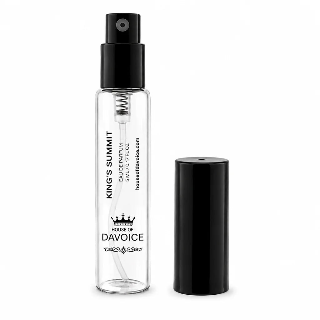 King's Summit 5 mL Eau de Parfum sample spray bottle with cap removed
