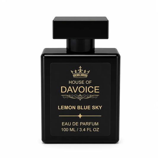 House of DaVoice Lemon Blue Sky 100ml Light Blue Dupe inspired by Dolce and Gabbana Light Blue Women's Perfume on a pure white background