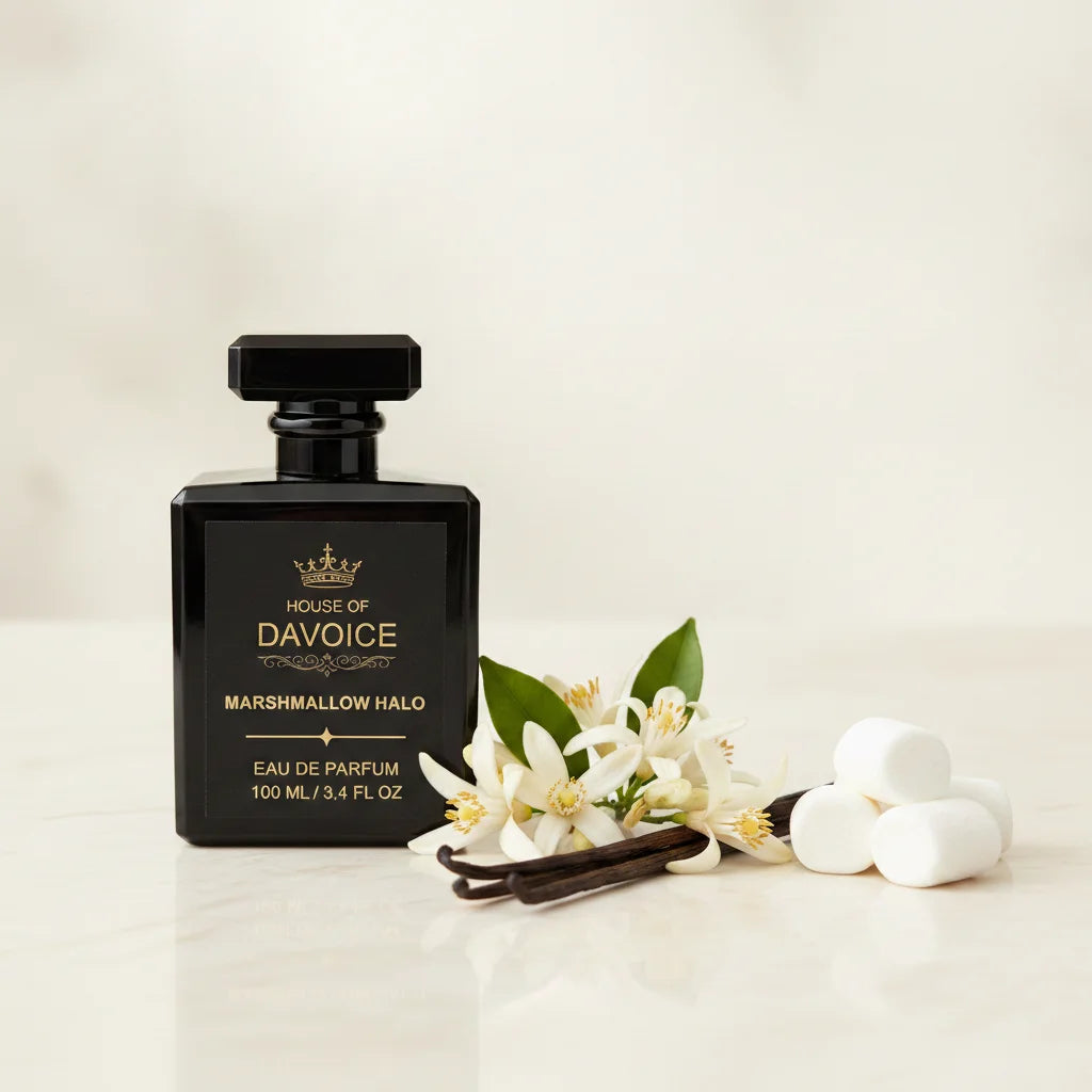 House of DaVoice Marshmallow Halo 100ml Kilian Love Don't Be Shy dupe perfume on a clean white background