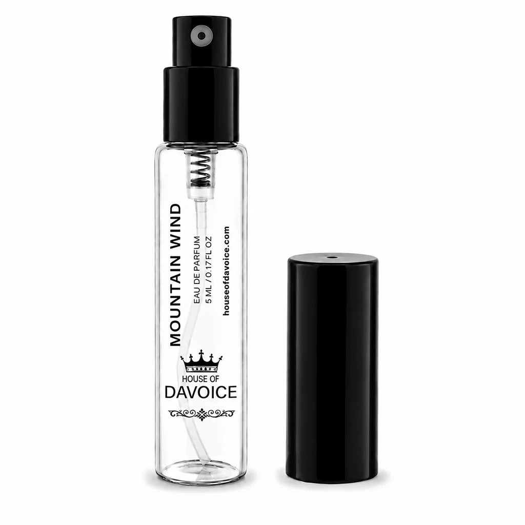 Mountain Wind 5 mL Eau de Parfum sample spray bottle with cap removed