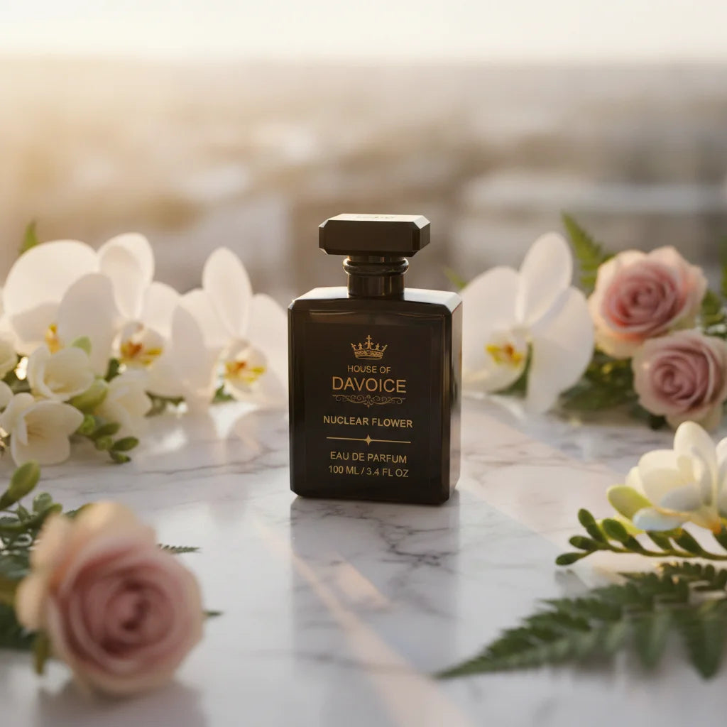 House of DaVoice Nuclear Flower luxury floral perfume surrounded by orchids roses and bergamot is a Viktor & Rolf Flowerbomb dupe perfume