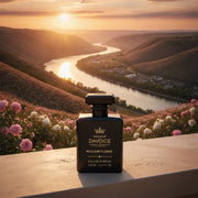 House of DaVoice Nuclear Flower perfume scents similar to Flowerbomb overlooking a peaceful river valley at sunrise