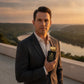 Sophisticated man holding House of DaVoice Santal Horizon, Le Labo Santal 33 inspired perfume for men and women