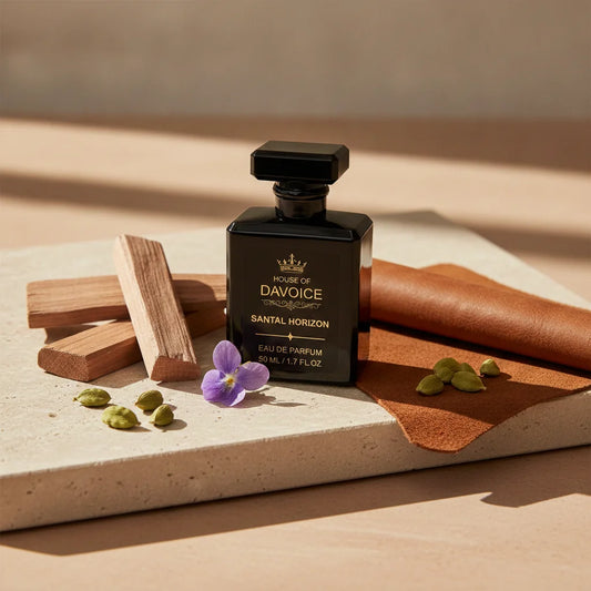 House of DaVoice Santal Horizon luxury lifestyle featuring a unisex sandalwood perfume similar to Santal 33 perfume for men and women