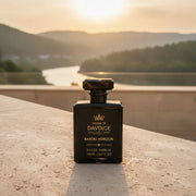 House of DaVoice Santal Horizon luxury fragrance displayed on a modern terrace, scents similar to Le Labo Santal 33
