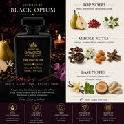 Twilight Fleur Black Opium perfume dupe featuring pear, coffee, jasmine, vanilla and cashmere wood fragrance notes inspired by YSL Black Opium