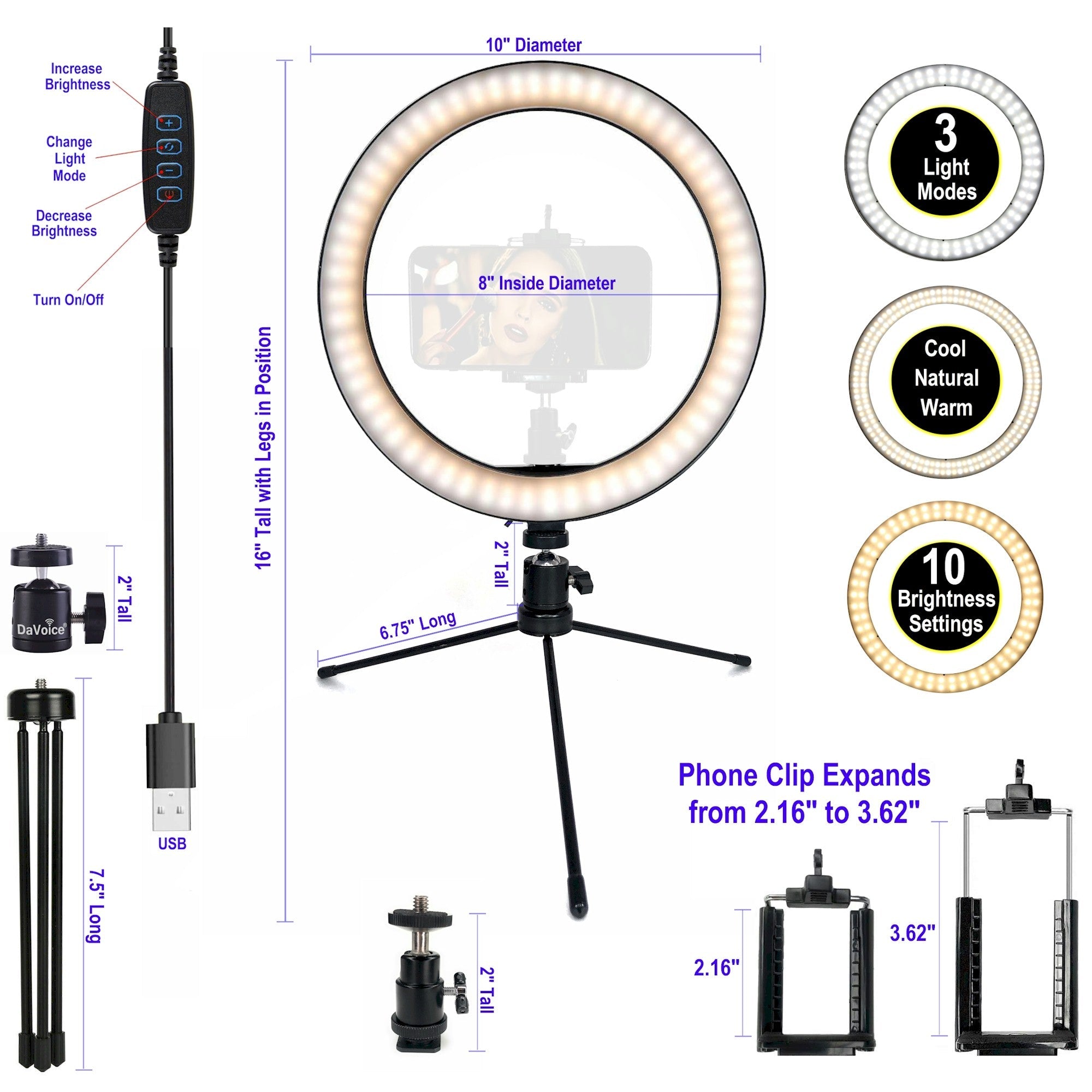 10 led ring light with tripod stand phone holder for live streaming 167186