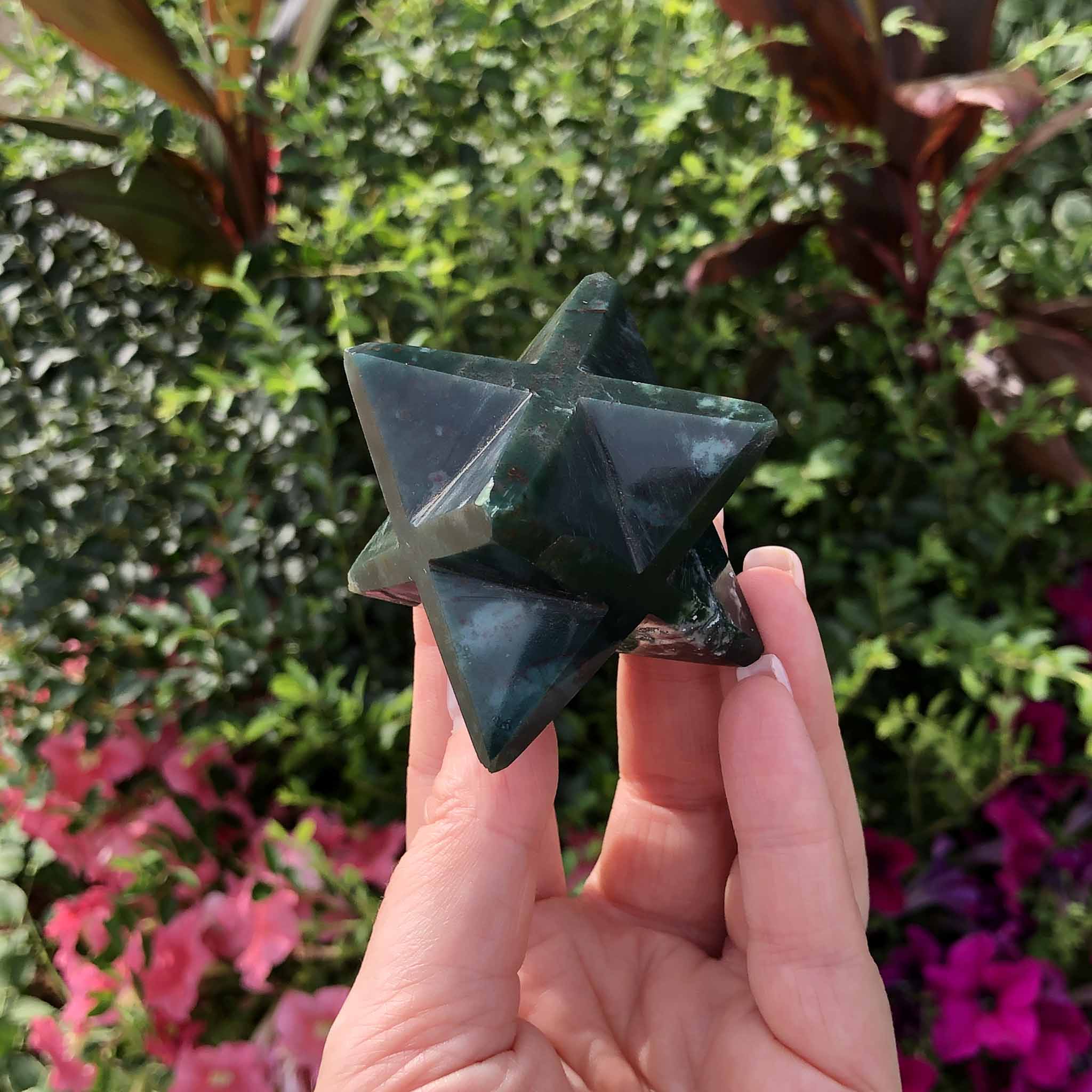Moss Agate Stone, 3d Star Decor Crystal Merkaba Star Tetrahedron
