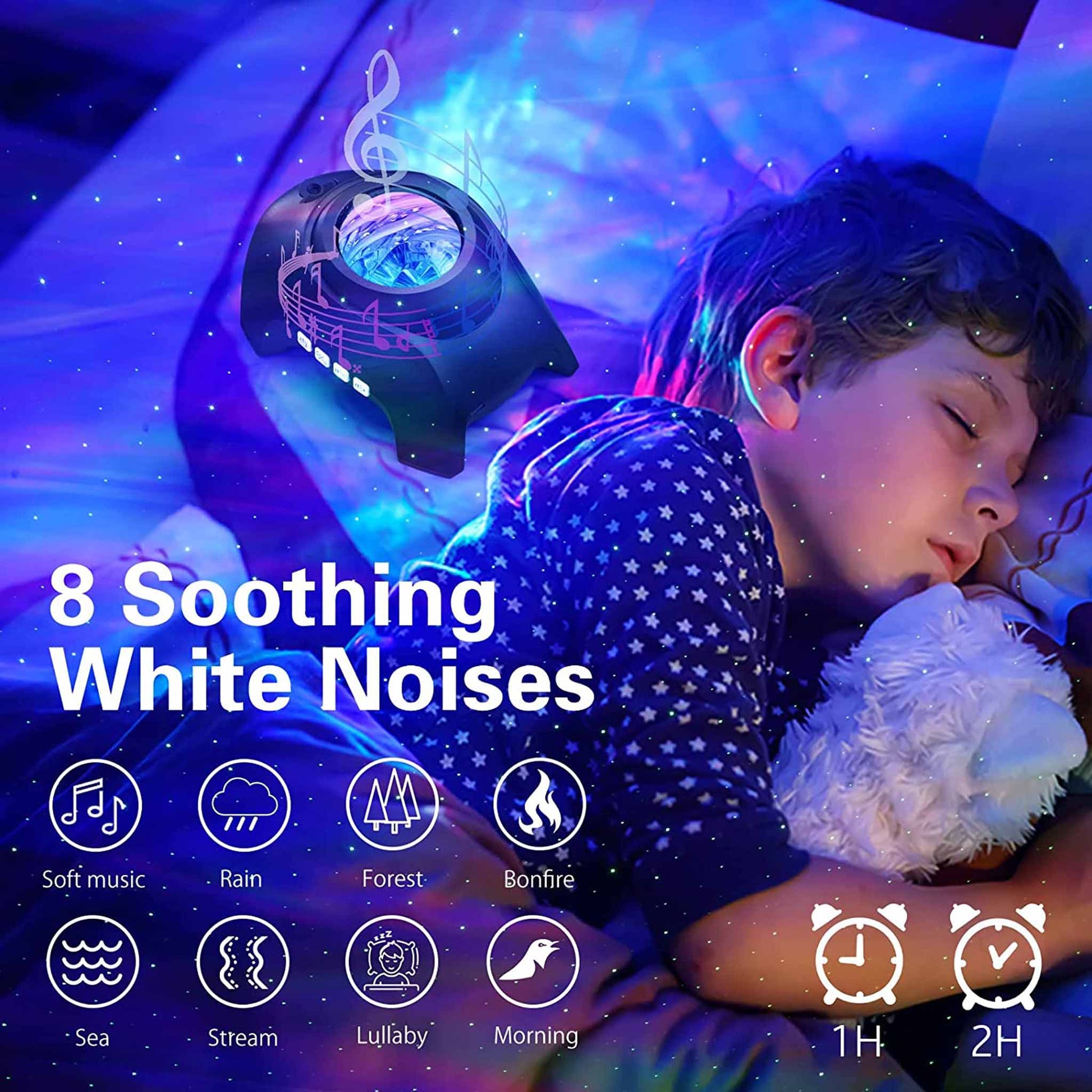 Galaxy Projector, White Noise Galaxy Light Projector Light, Bluetooth Music  Star Projector Night Light for Kids, Remote Timer Galaxy Projector Night